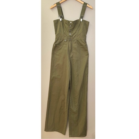 NWT WeWoreWhat Cotton Linen Bustier Jumpsuit in Olive Green Overalls Wide Leg - Picture 9 of 10